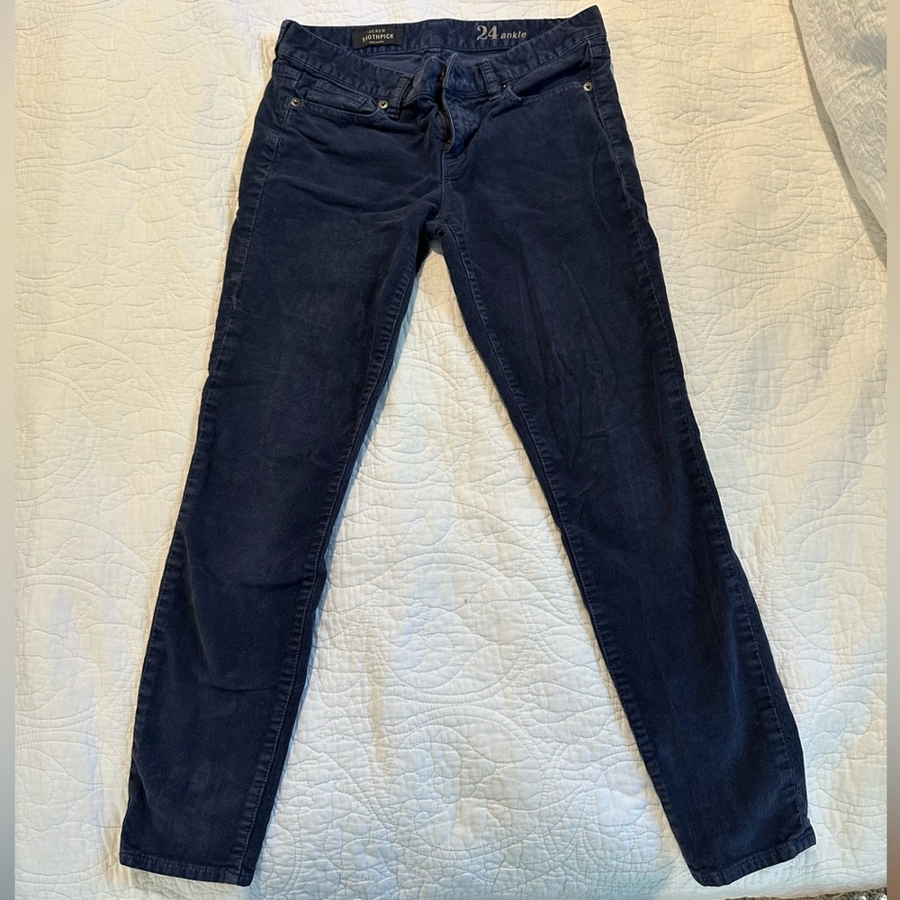 J Crew Toothpick Navy Corduroy Ankle Jeans